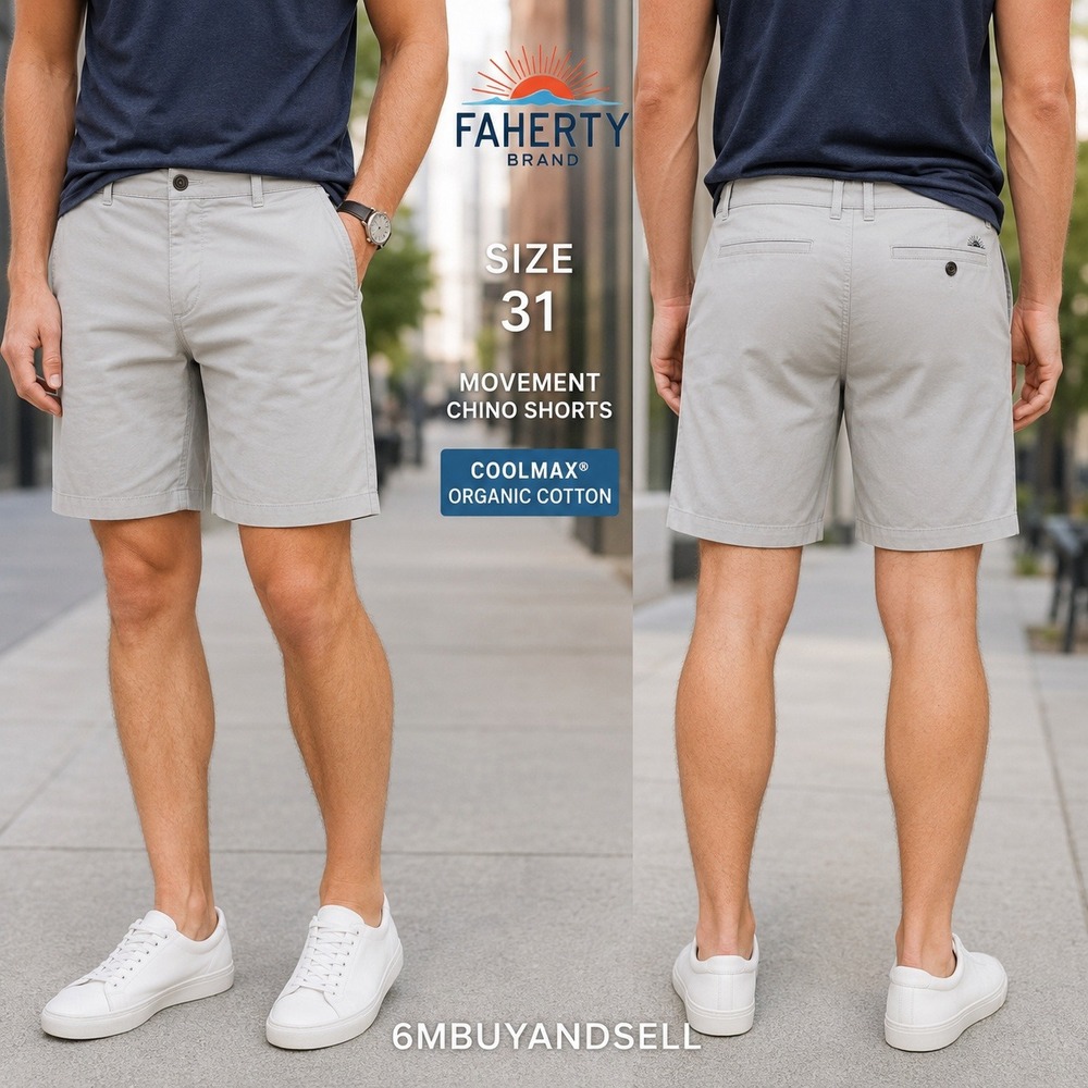 Faherty Brand 31 Movement Chino Shorts Light Gray Organic Cotton Coolmax MBC0031